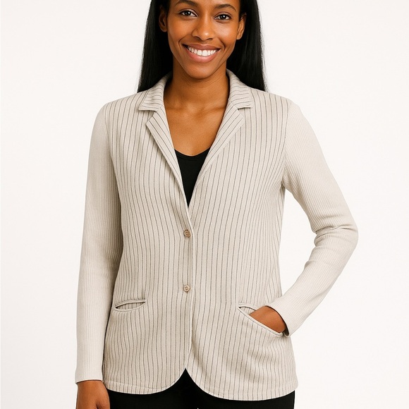 Soft Surroundings Jackets & Blazers - Soft Surroundings XS Long Lightweight Stripe Blazer Cotton Flax Casual Chic